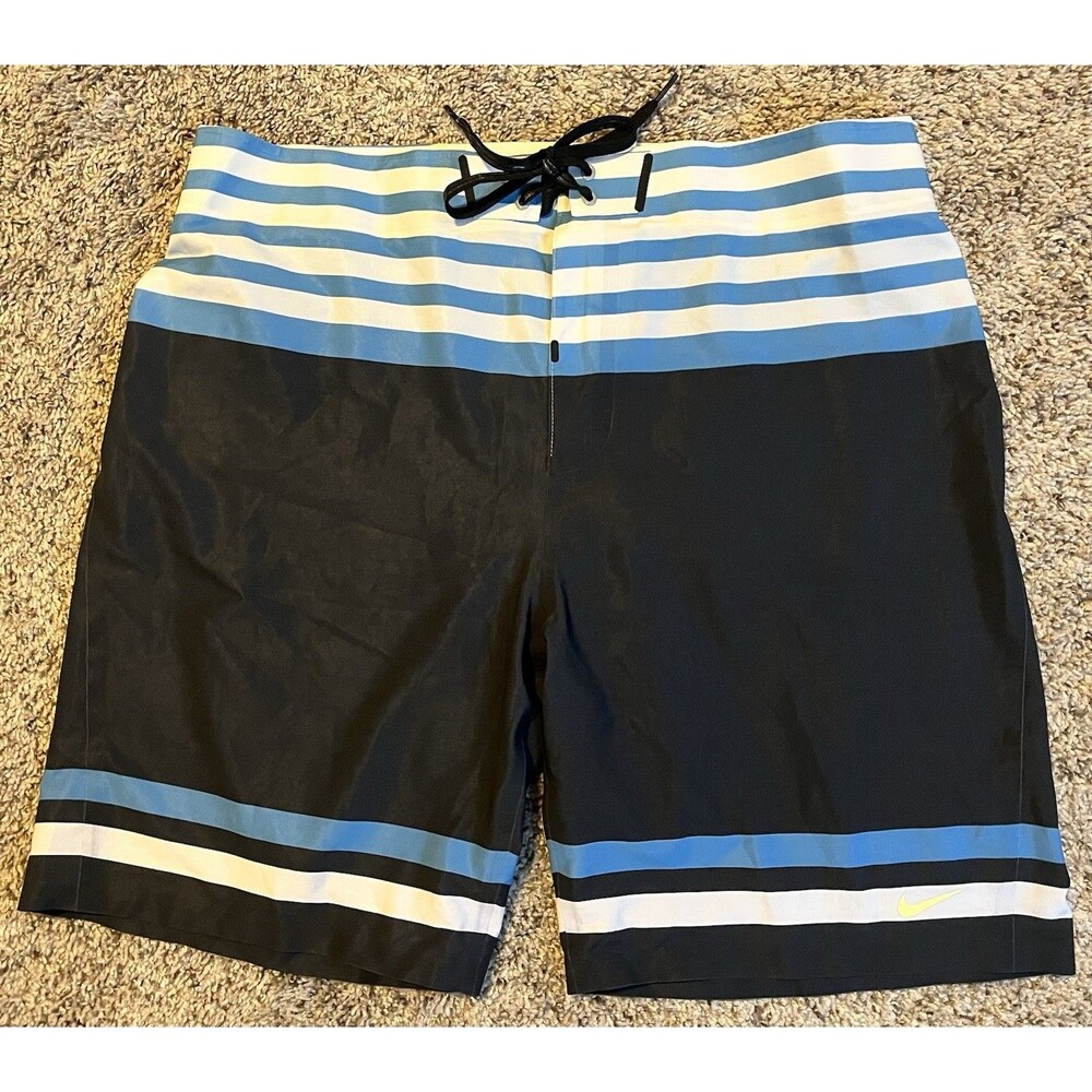 Men's Blue Striped Nike Pro Swim Trunks, Size 34